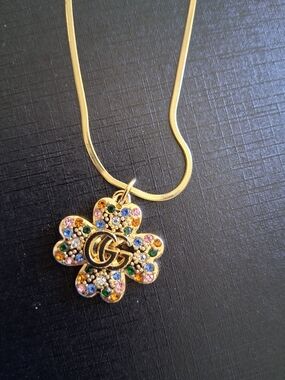 Gold-Tone Floral Crystal Pendant Necklace - Multicolor